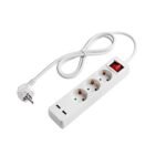 РАЗКЛОНИТЕЛ 3 ГНЕЗДА+SWITCH+2USB(2.1A TOTAL) H05VV-F3G1.5mm-1.5M, 16A, 250V, Max3500W – БЯЛ